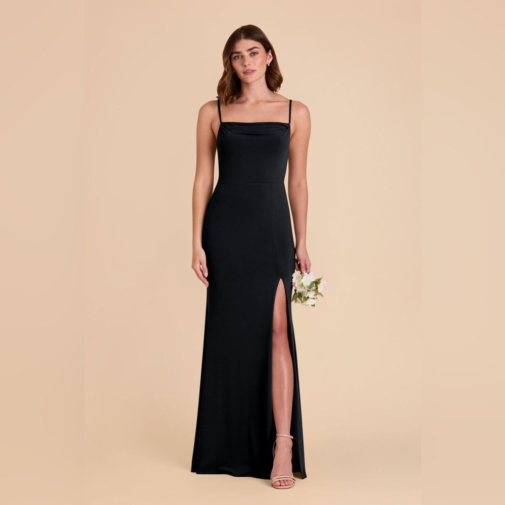 Birdy Grey Black Ash Luxe Knit Crepe Cowl Neckline Full Length Dress Size Small